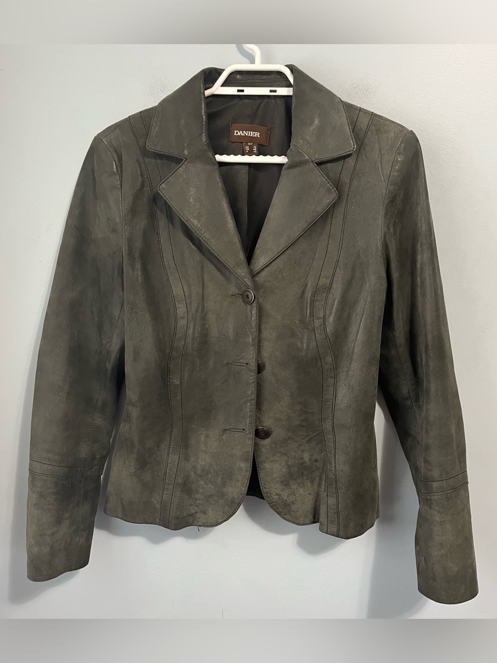 Danier Gray Vintage Y2K 100% Genuine Leather Blazer Button-Up Jacket Size S